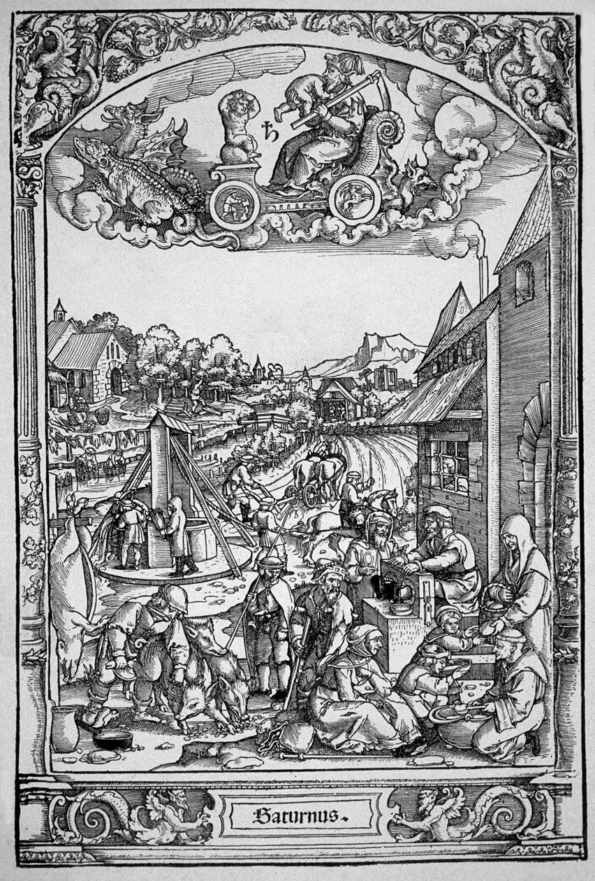 Saturn (dřevoryt) od Hans Sebald (School of) Beham
