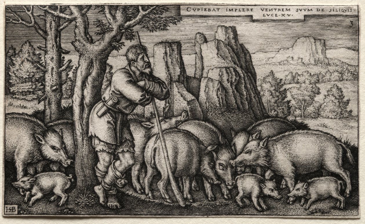 Marnotratný syn: Péče o svině od Hans Sebald Beham