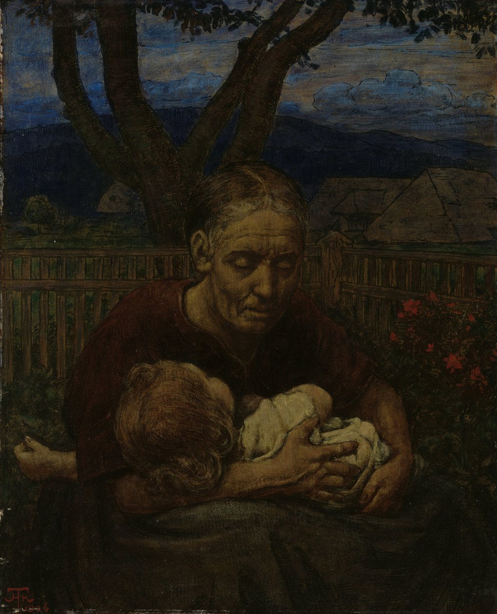 Matka a dítě v zahradě od Hans Thoma