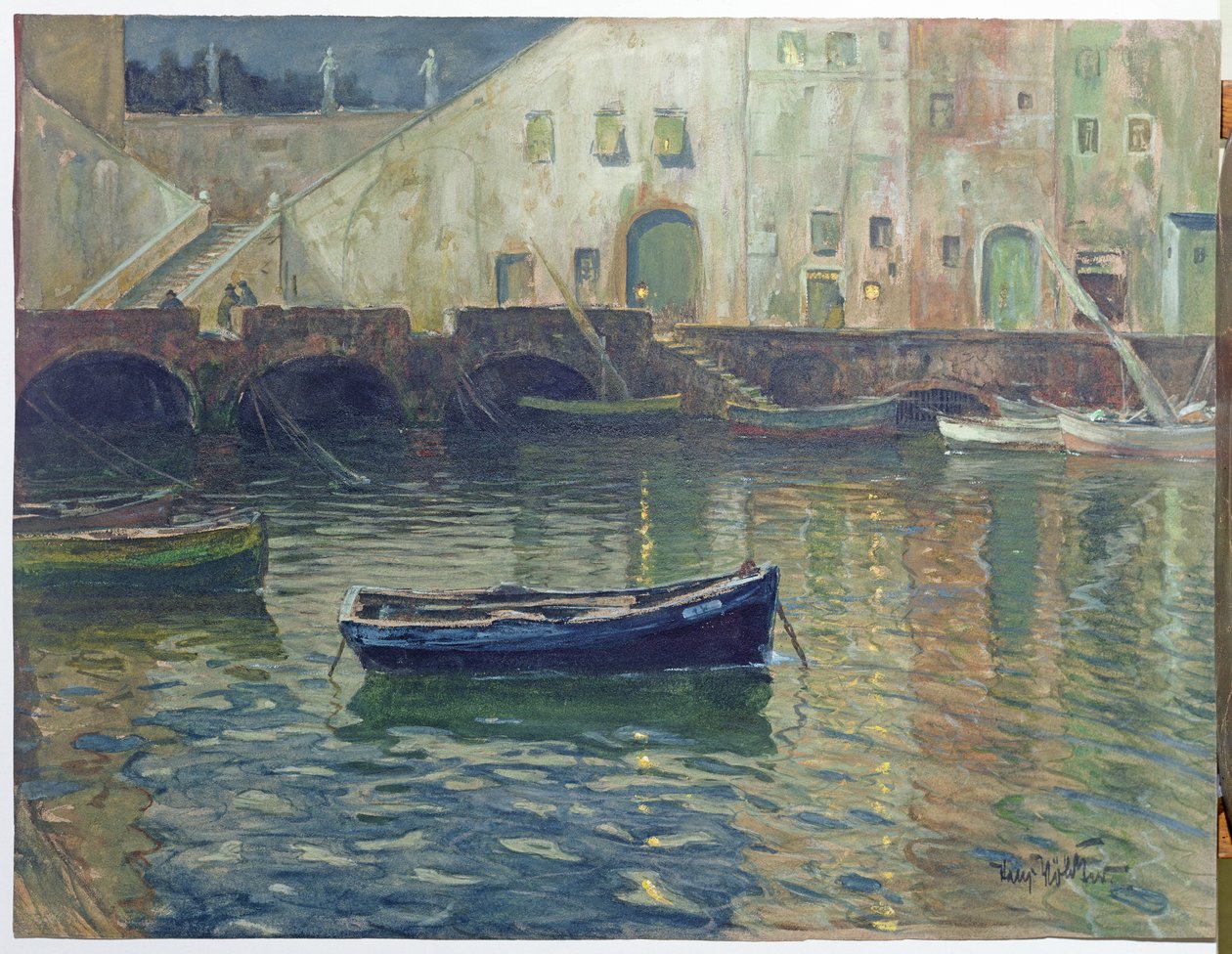 Harbour in Moonlight, cca 1900 (wc na papíře) od Hans Volcker