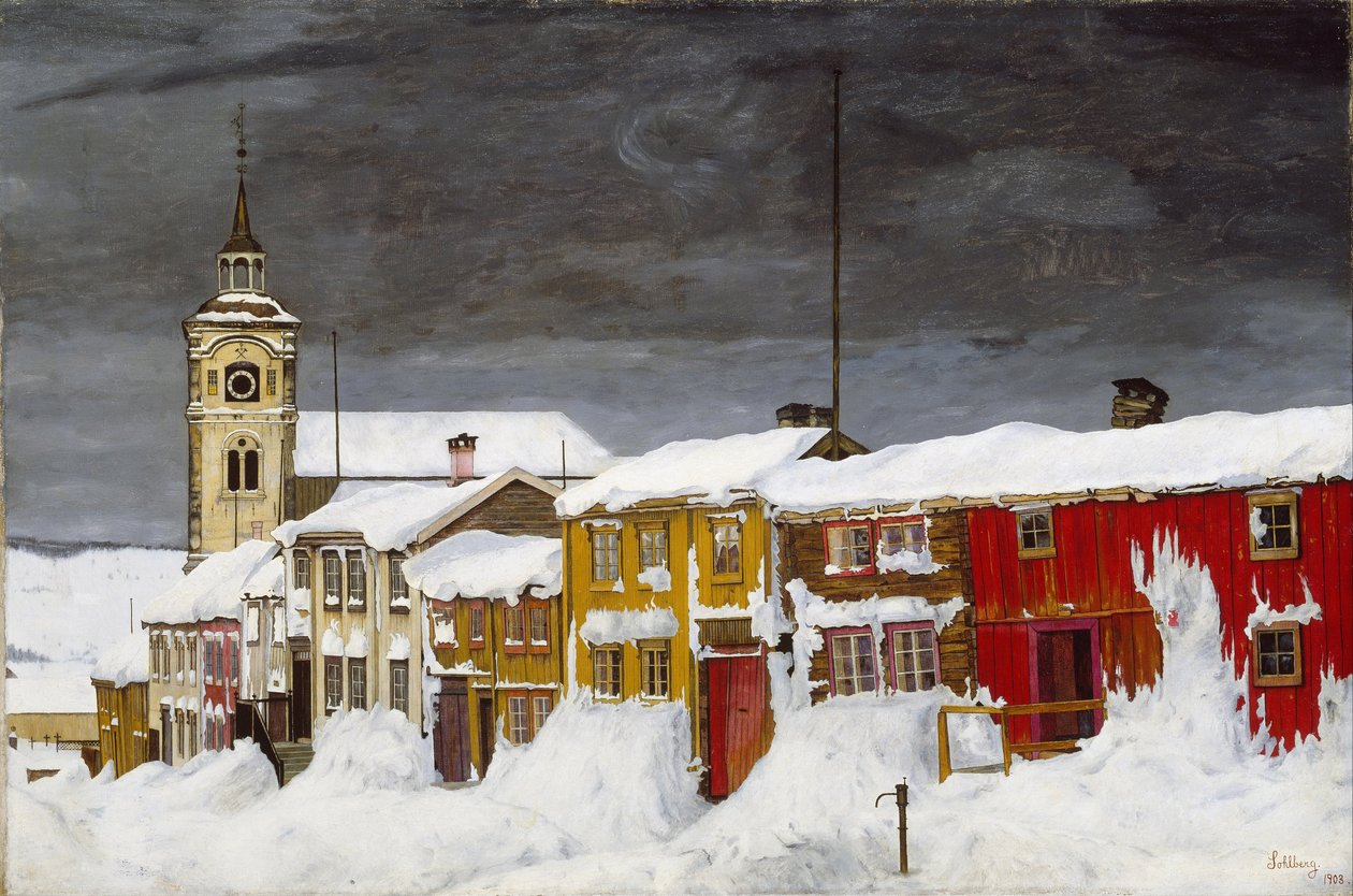 Ulice v Røros v zimě od Harald Oscar Sohlberg