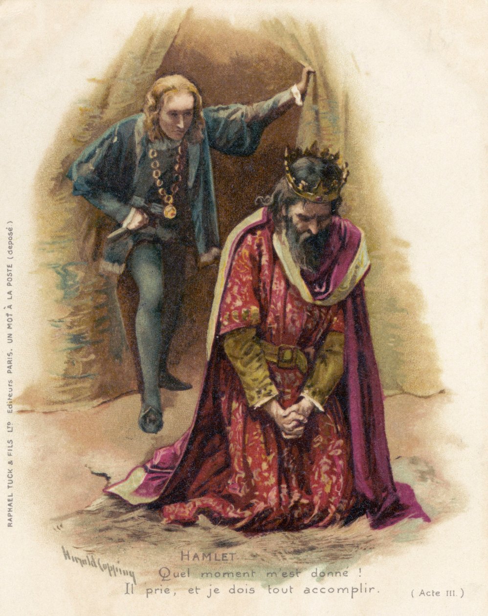 Hamlet se postaví vinnému Claudiusovi od Harold Copping