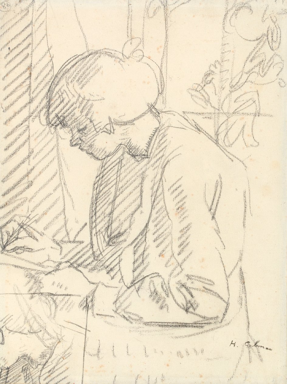 Dívka píše (černá křída na papíře) od Harold Gilman
