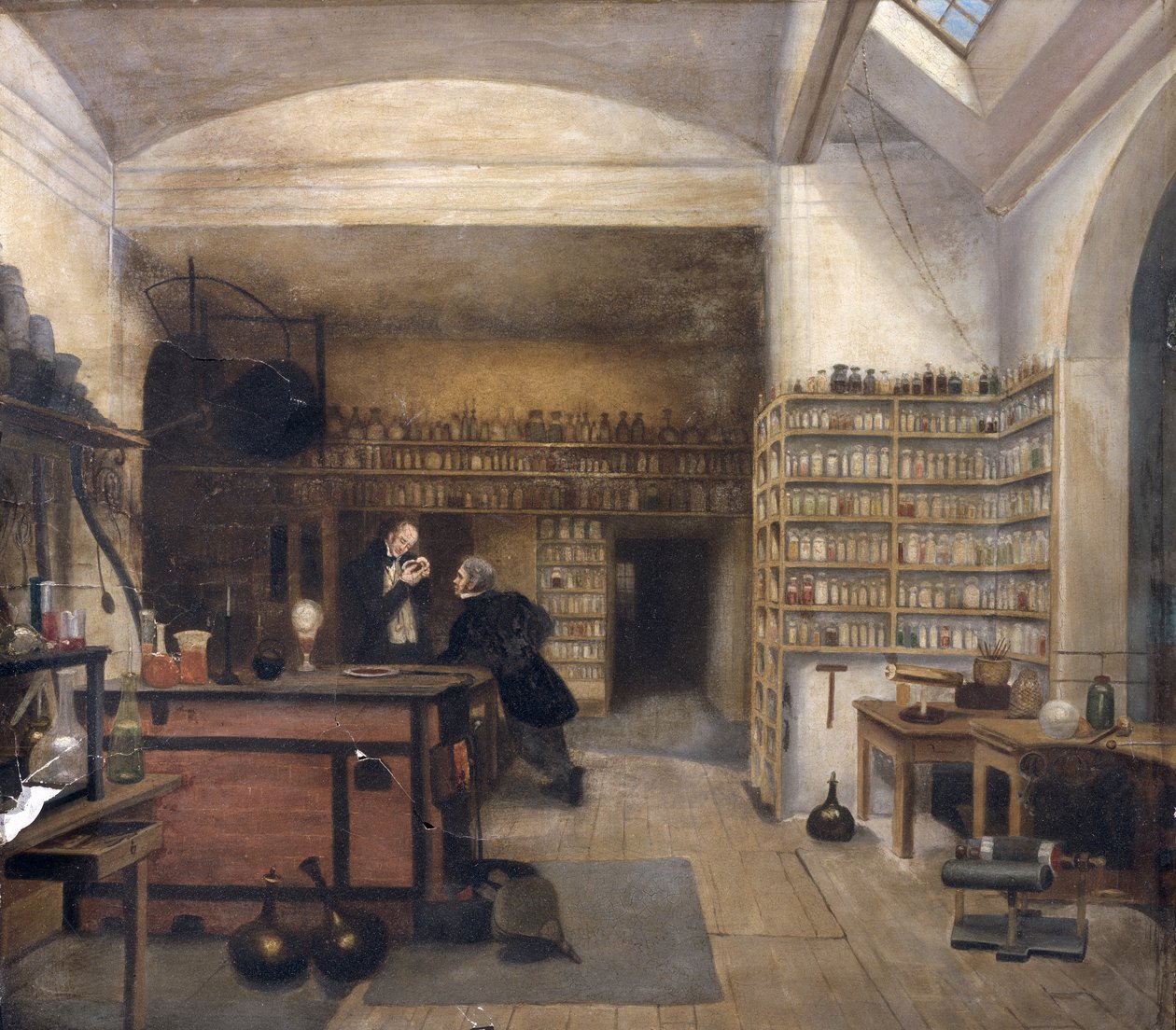Michael Faraday (1791-1867) ve své sklepní laboratoři, 1852 od Harriet Jane Moore