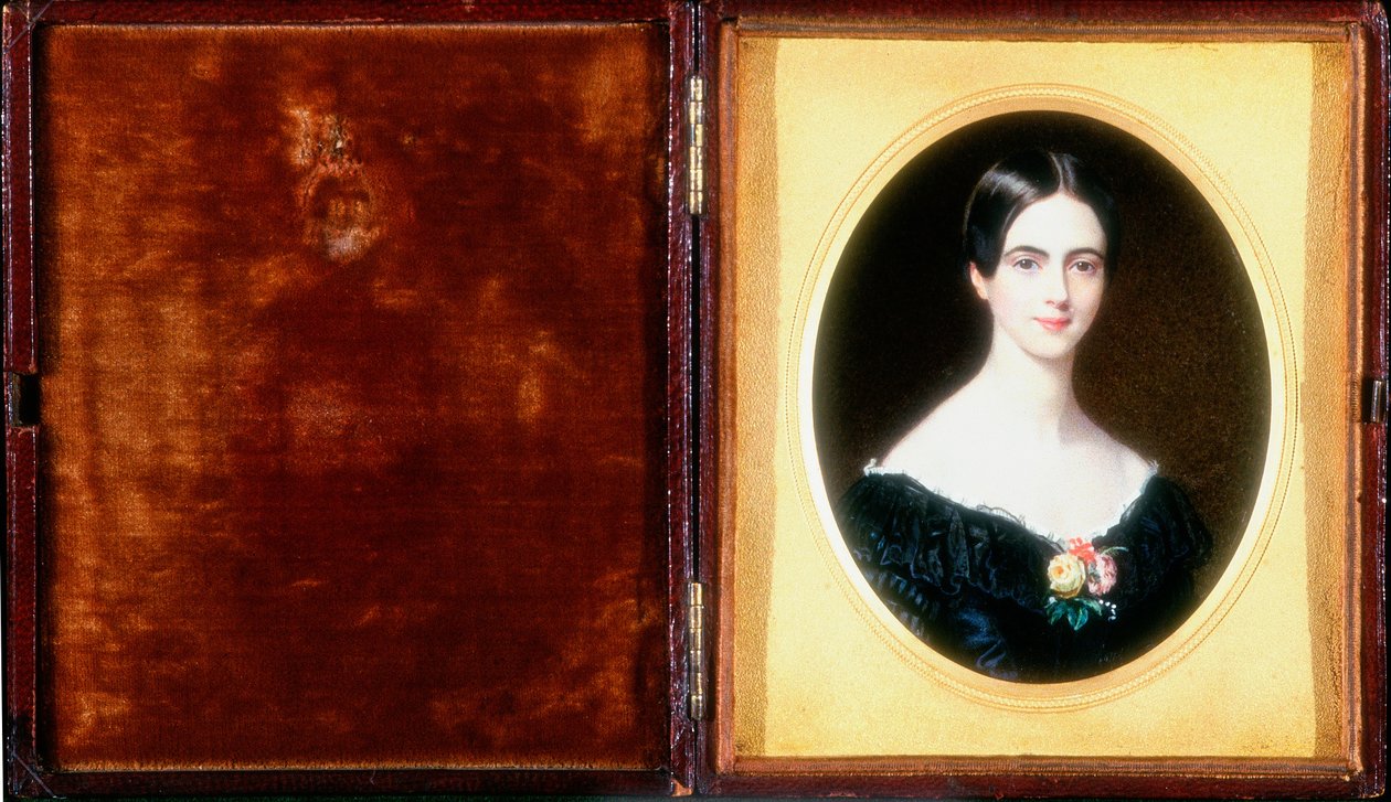 Portrét Elizabeth Ann Bensonové v roce 1841 (toaleta, barva těla a slonovina) od Harriet Mackreth