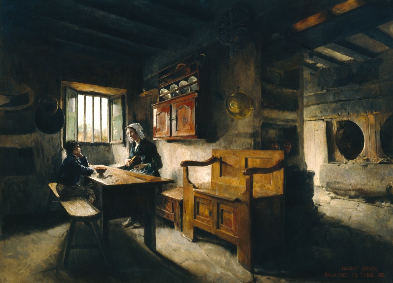 Interiér farmy Bretaň (olej) od Harriet Backer