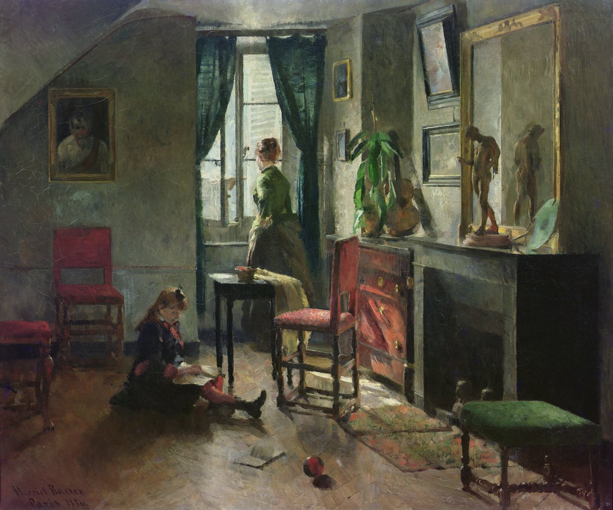 Interiér s postavami od Harriet Backer