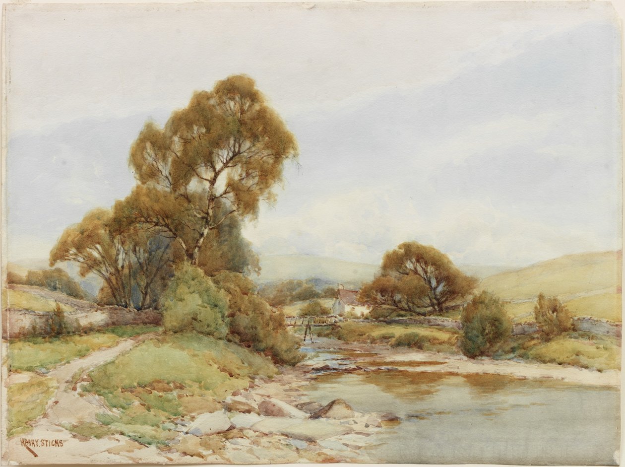 A River Landscape (akvarel a tužka na papíře) od Harry Sticks