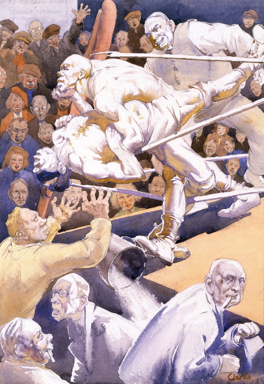 Wrestling Match (wc na papíře) od Harry Clarke