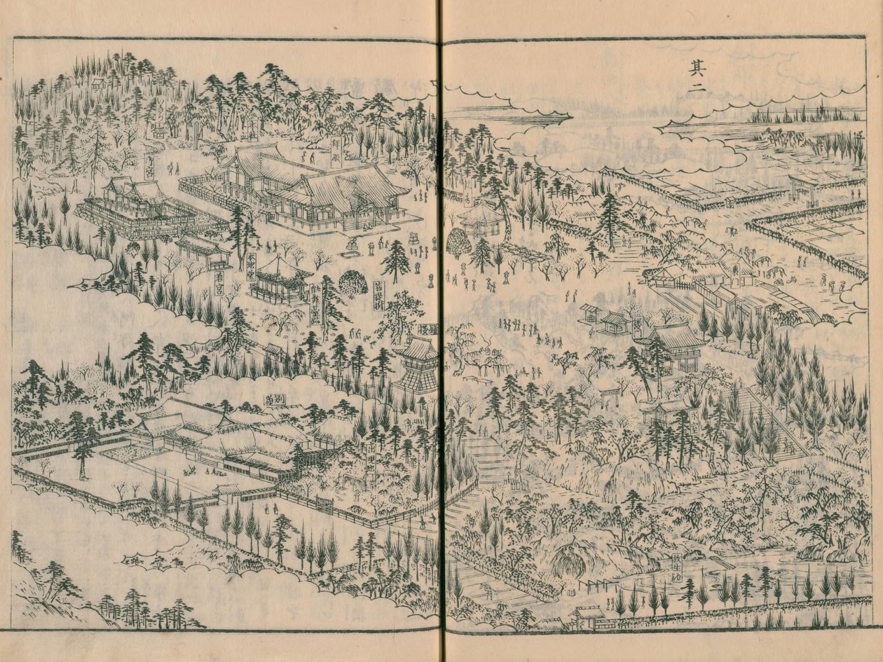 Svatyně Takata Hachimangū v Edo Meisho Zue sv. 4 (kniha 11) od Hasegawa Settan