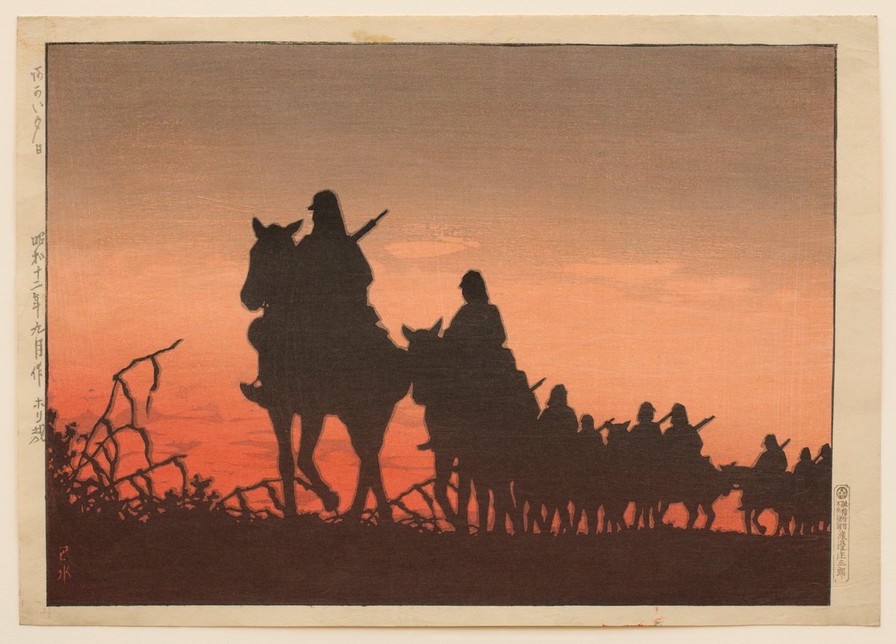 Rudé zapadající slunce od Hasui Kawase