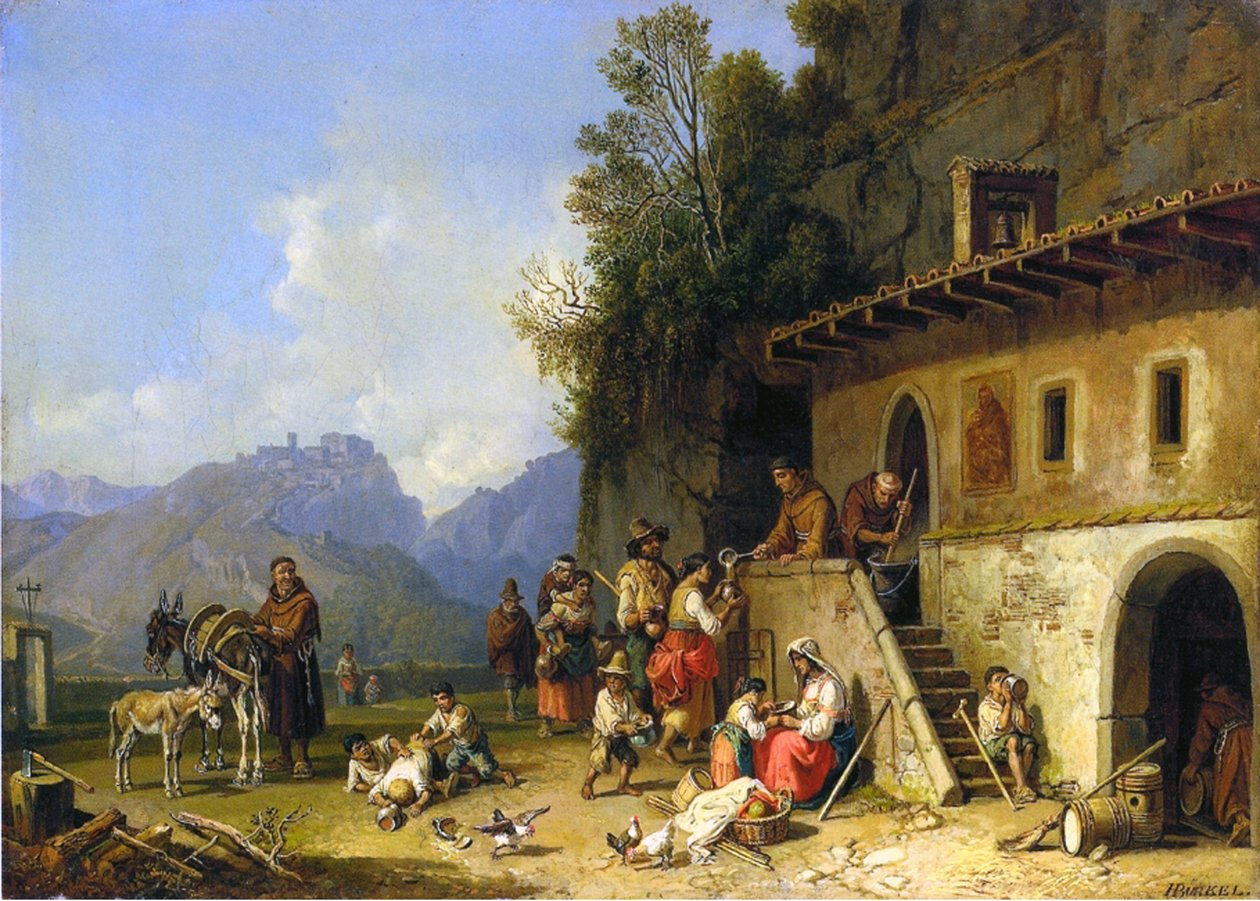 Mniši krmící chudé, Itálie, 1864-65 od Heinrich Burkel