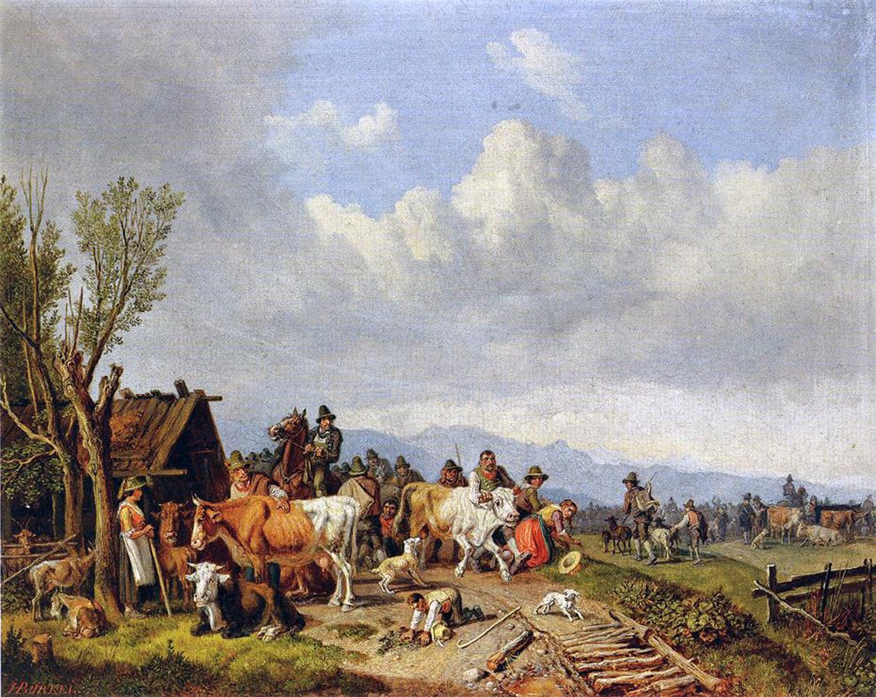Trh s dobytkem, cca 1866 od Heinrich Burkel