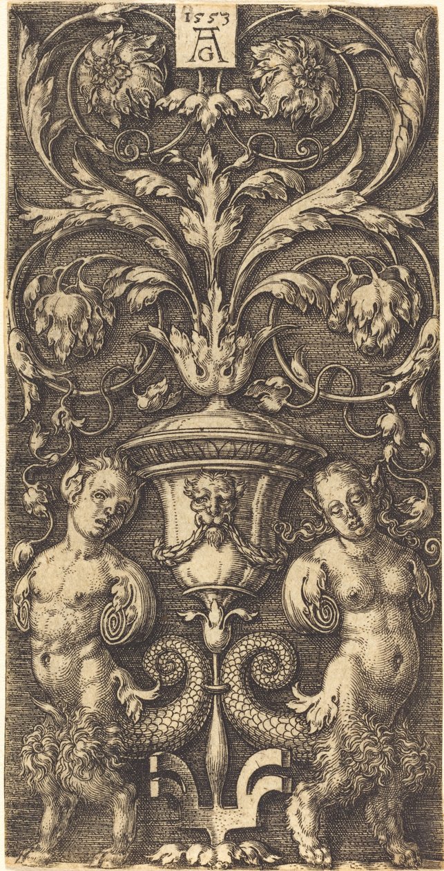Ornament s vázou a dvěma ženskými postavami od Heinrich Aldegrever