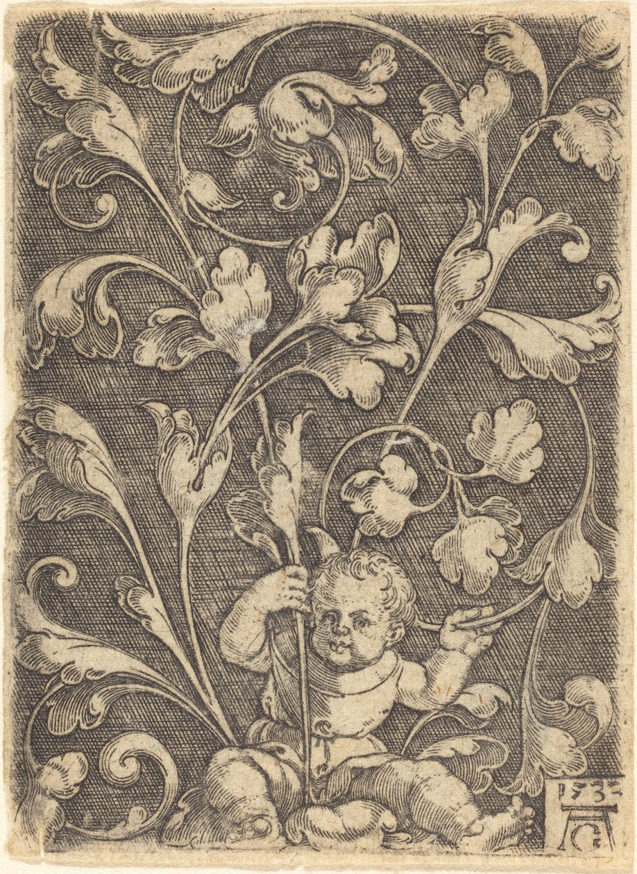 Scroll Ornament se sedícím dítětem, 1532. od Heinrich Aldegrever