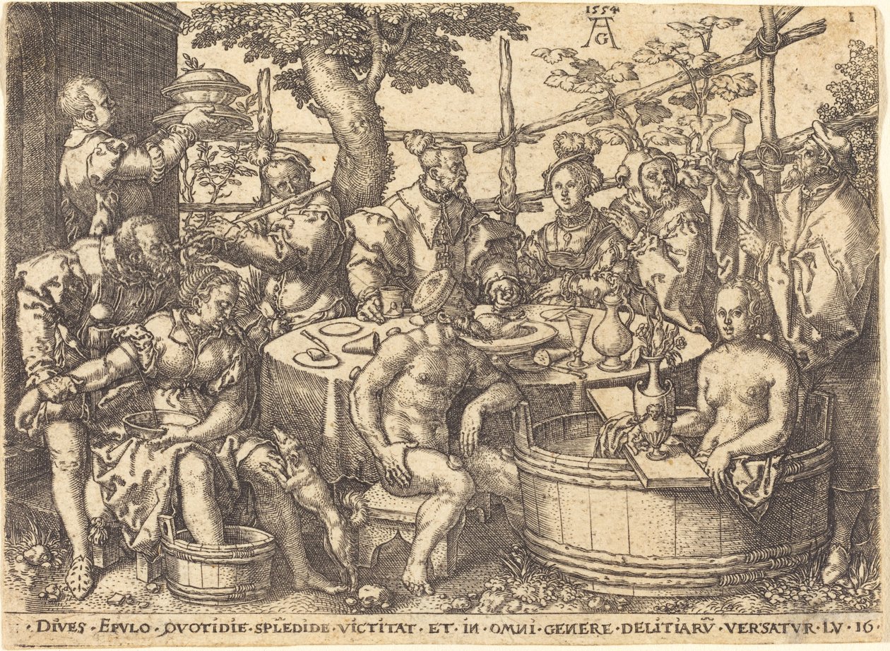 Bohatý muž u stolu, 1554. od Heinrich Aldegrever