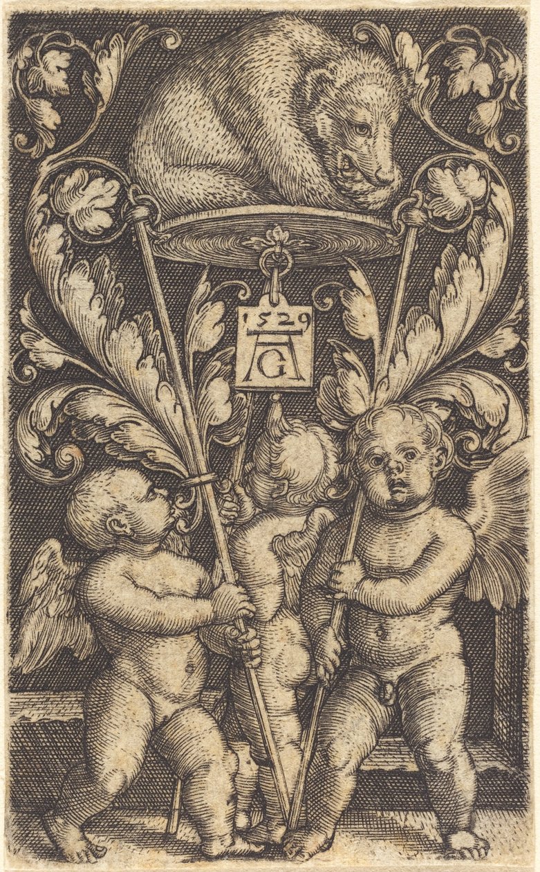 Tři amorové a medvěd, 1529. od Heinrich Aldegrever