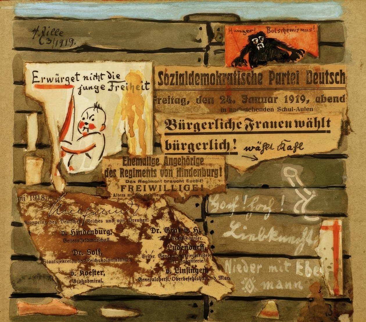 H. Zille, Plakatwand 1919 / Koláž od Heinrich Zille