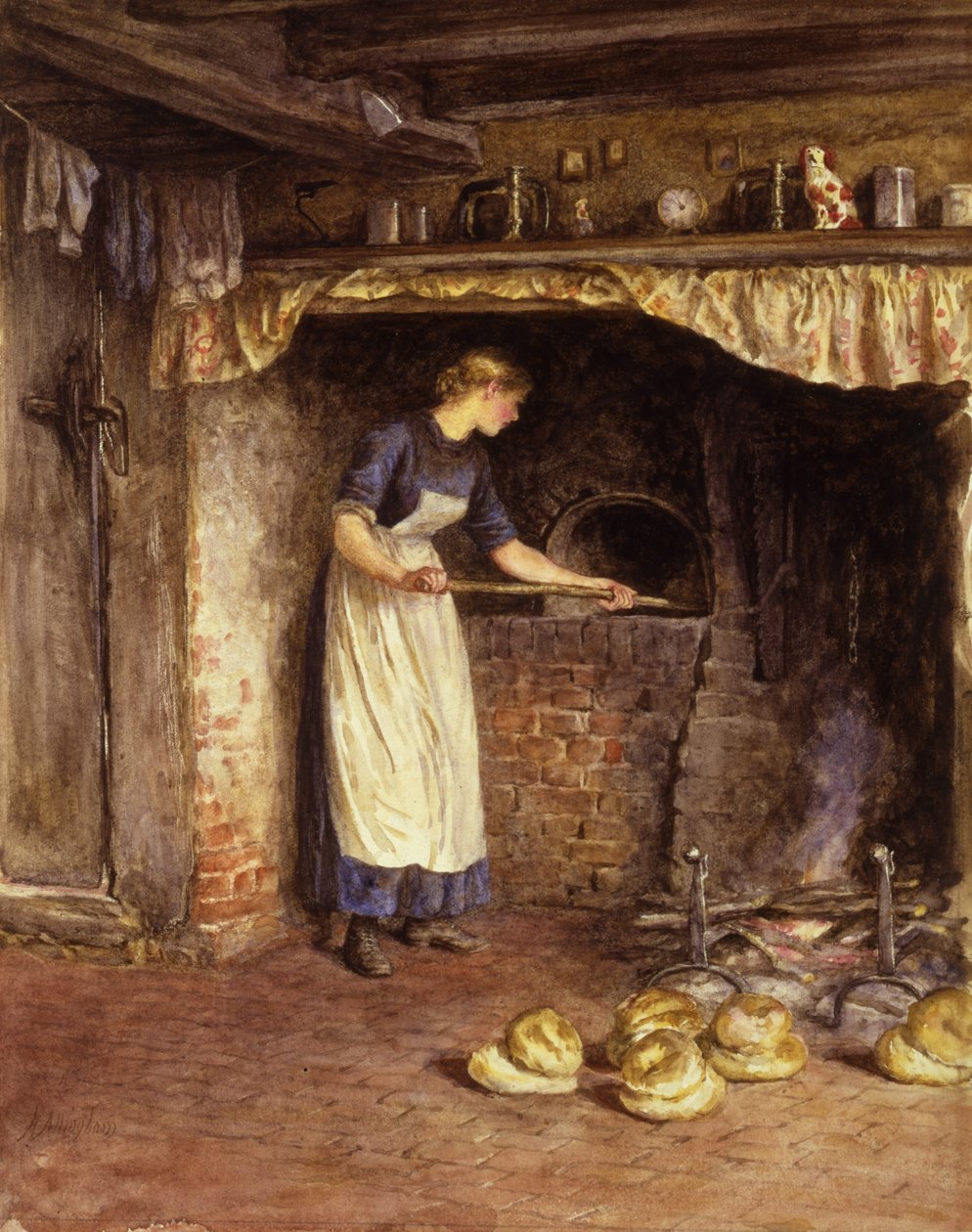 Pečení chleba, cca 1882 (wc na papíře) od Helen Allingham