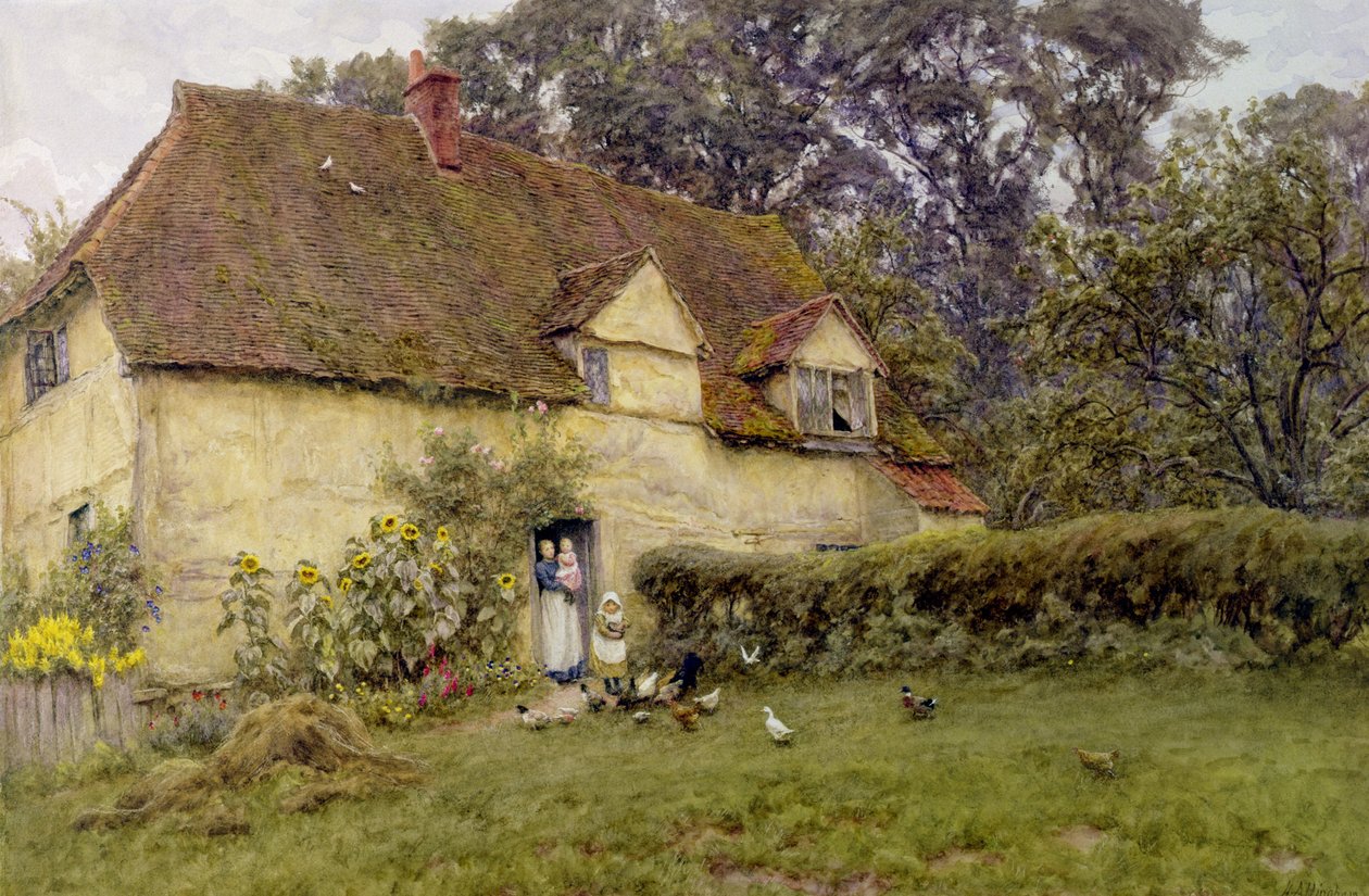 Krmení drůbeže od Helen Allingham