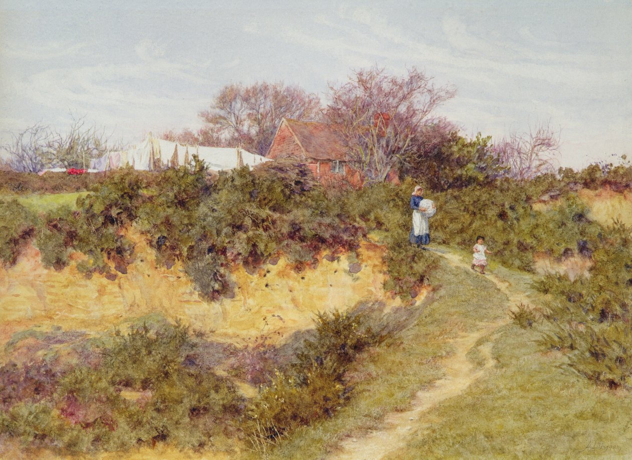 Mycí den v Sandhills, Witley od Helen Allingham