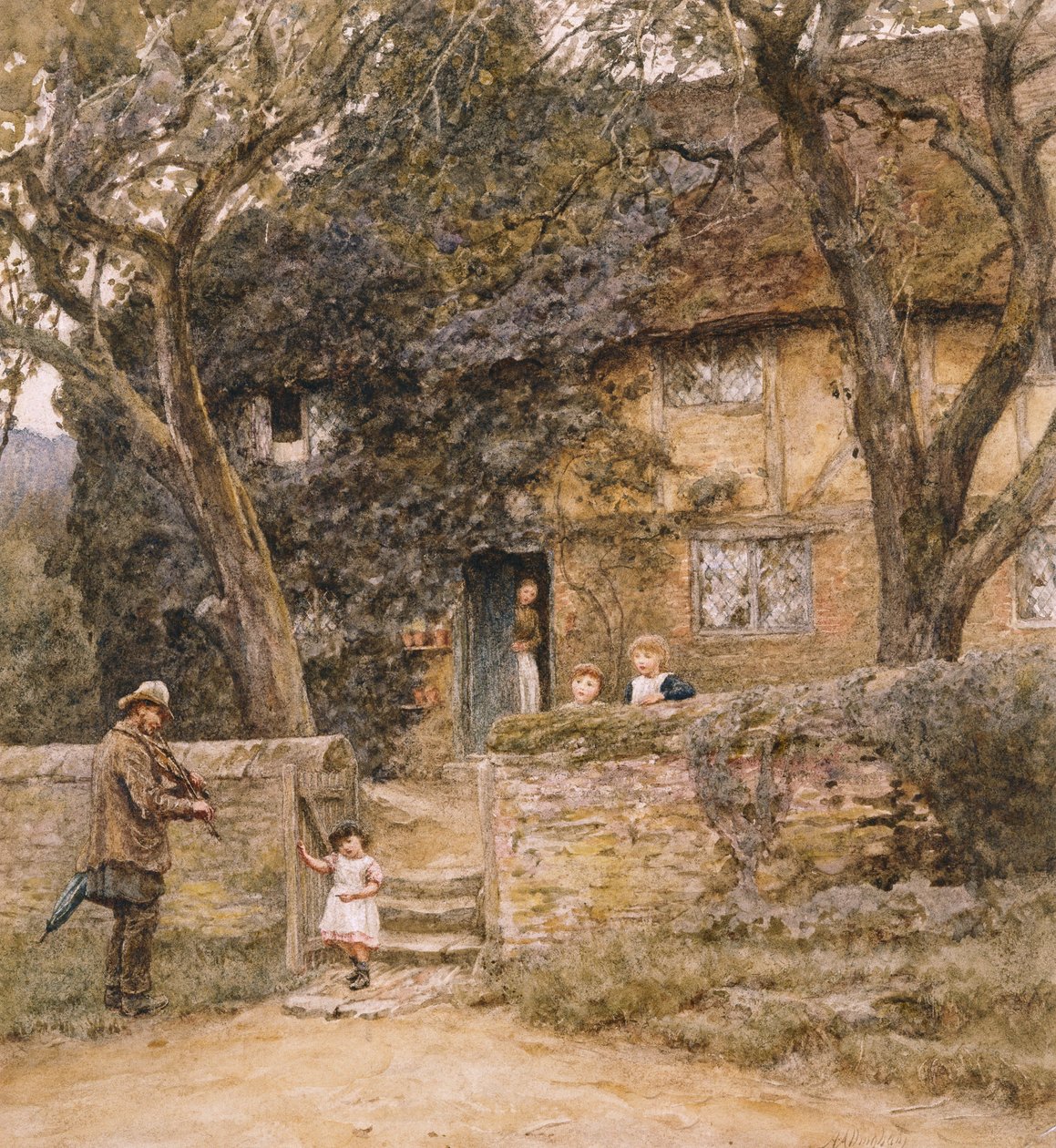 Šumař (akvarel s vyškrábáním) od Helen Allingham
