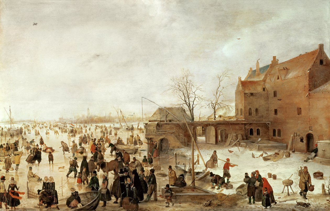 Scéna na ledě poblíž města, c.1615 od Hendrick Avercamp
