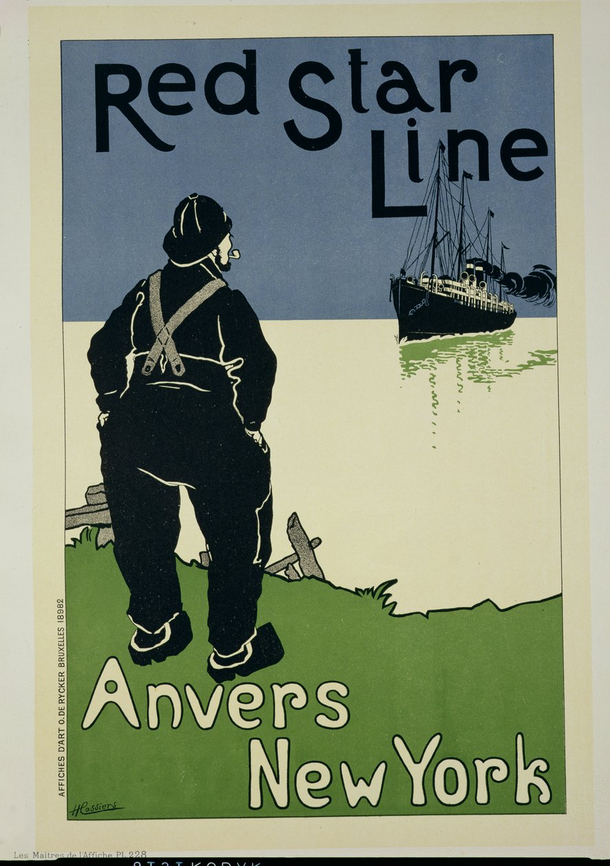 Reprodukce reklamního plakátu „The Red Star Line, from Anvers to New York“, 1899 od Hendrick Cassiers