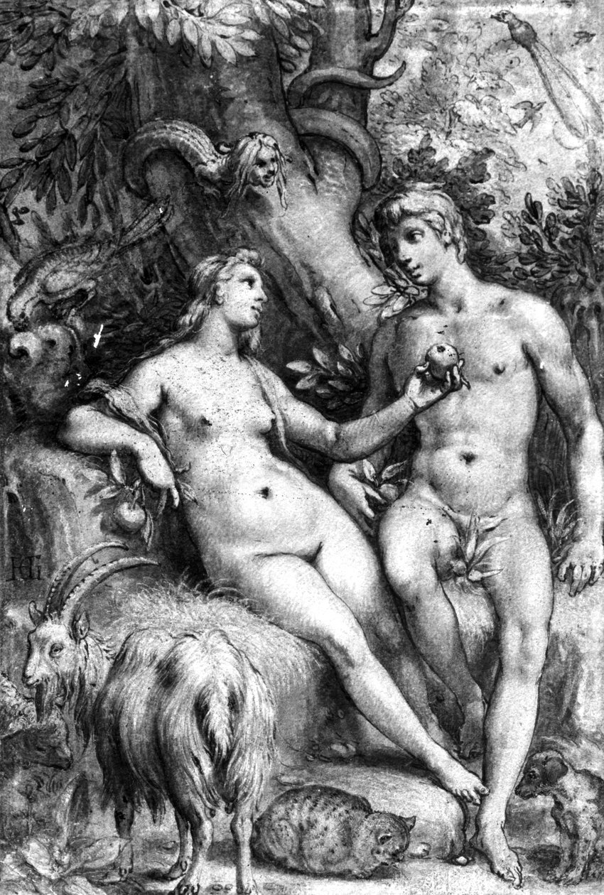 The Temptation, c.1597 (pero, inkoust a mytí na papíře) od Hendrik Goltzius