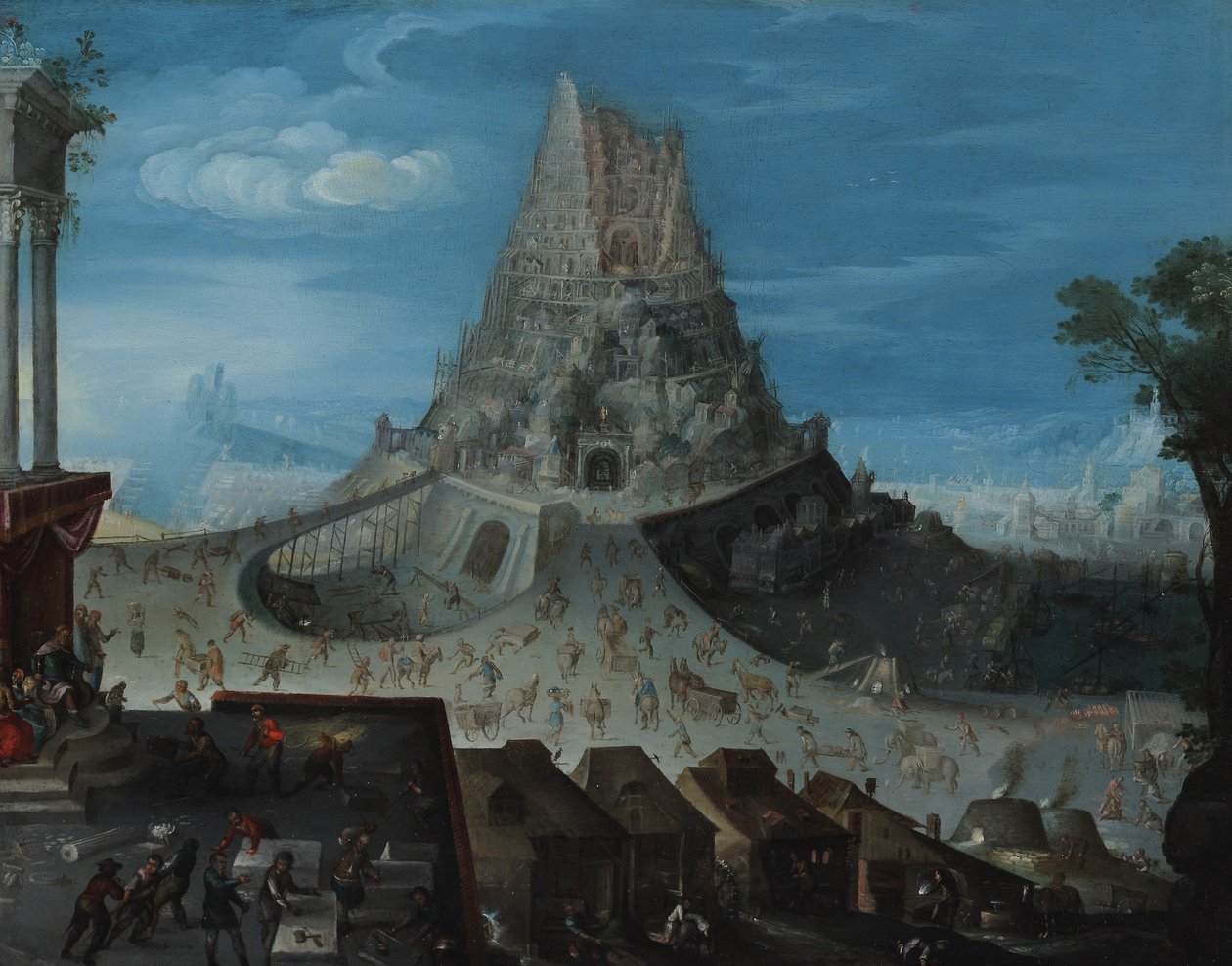 Babylonská věž (olej na mědi) od Hendrick van Cleve
