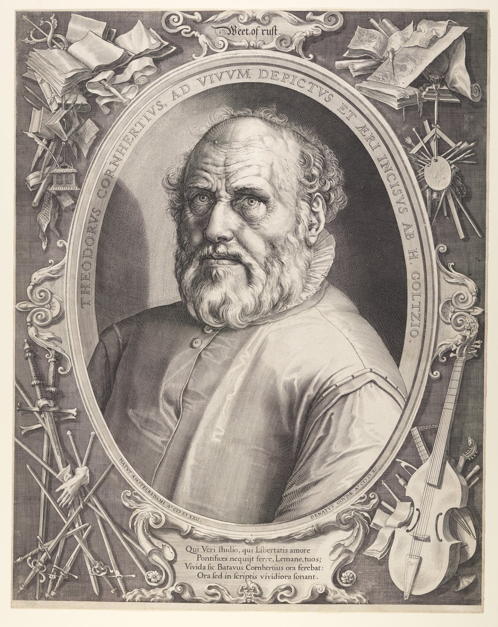 Dirck Volkertsz. Coornhert (s rámečkem) od Hendrick Goltzius
