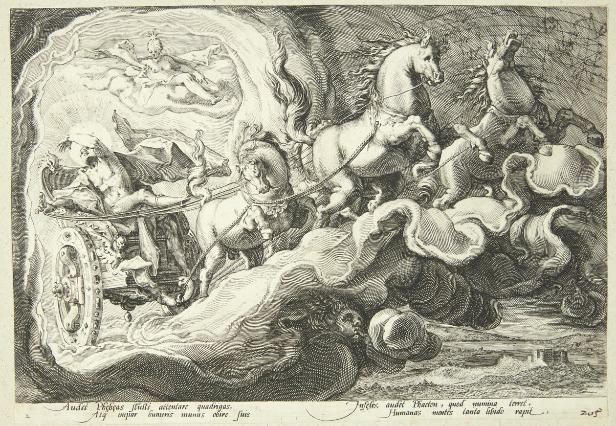 Phaeton řídí sluneční vůz od Hendrick Goltzius