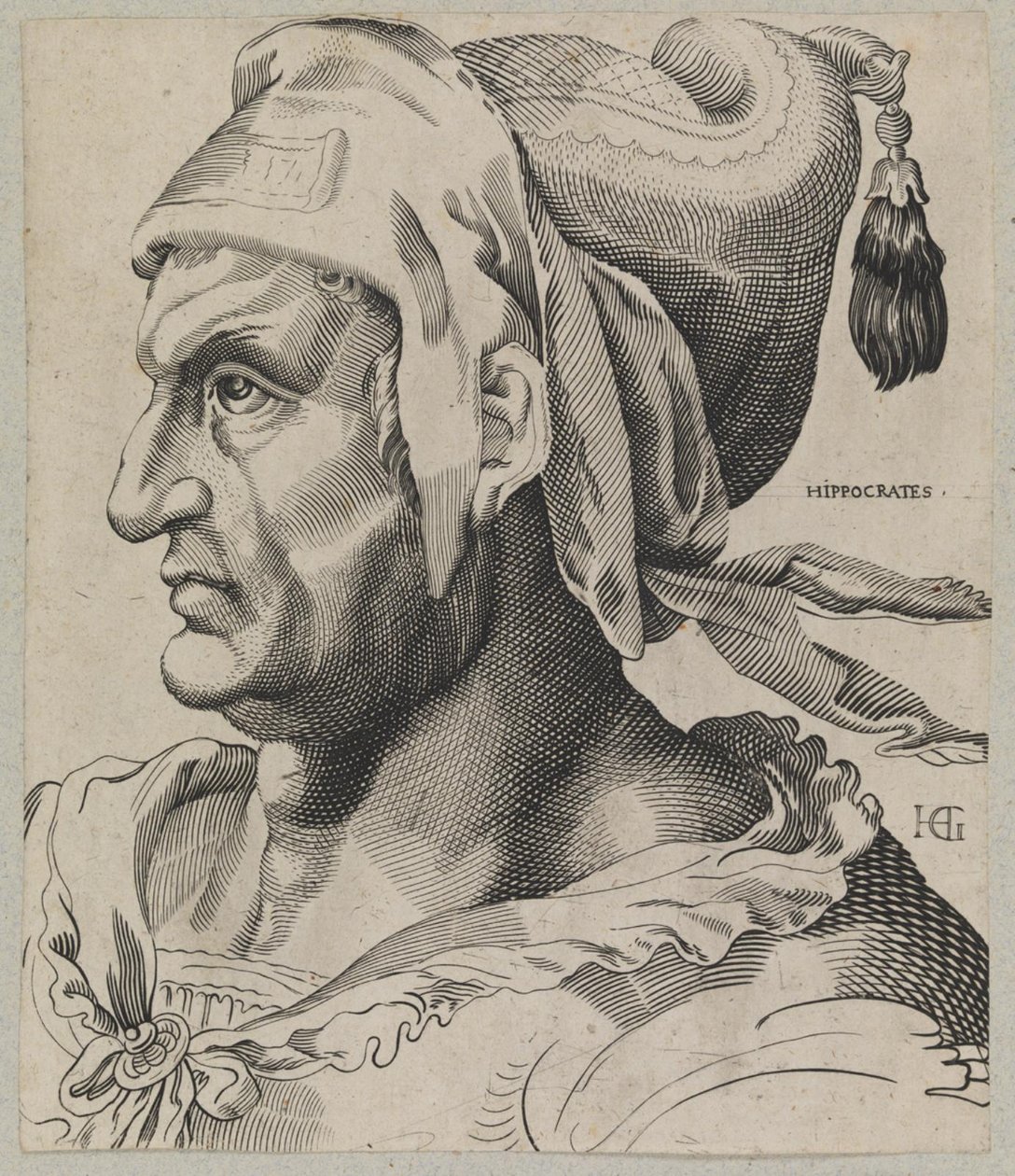 Hippokrates. Busta muže z profilu od Hendrick Goltzius