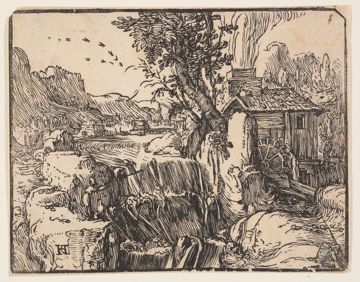 Krajina s vodopádem od Hendrick Goltzius