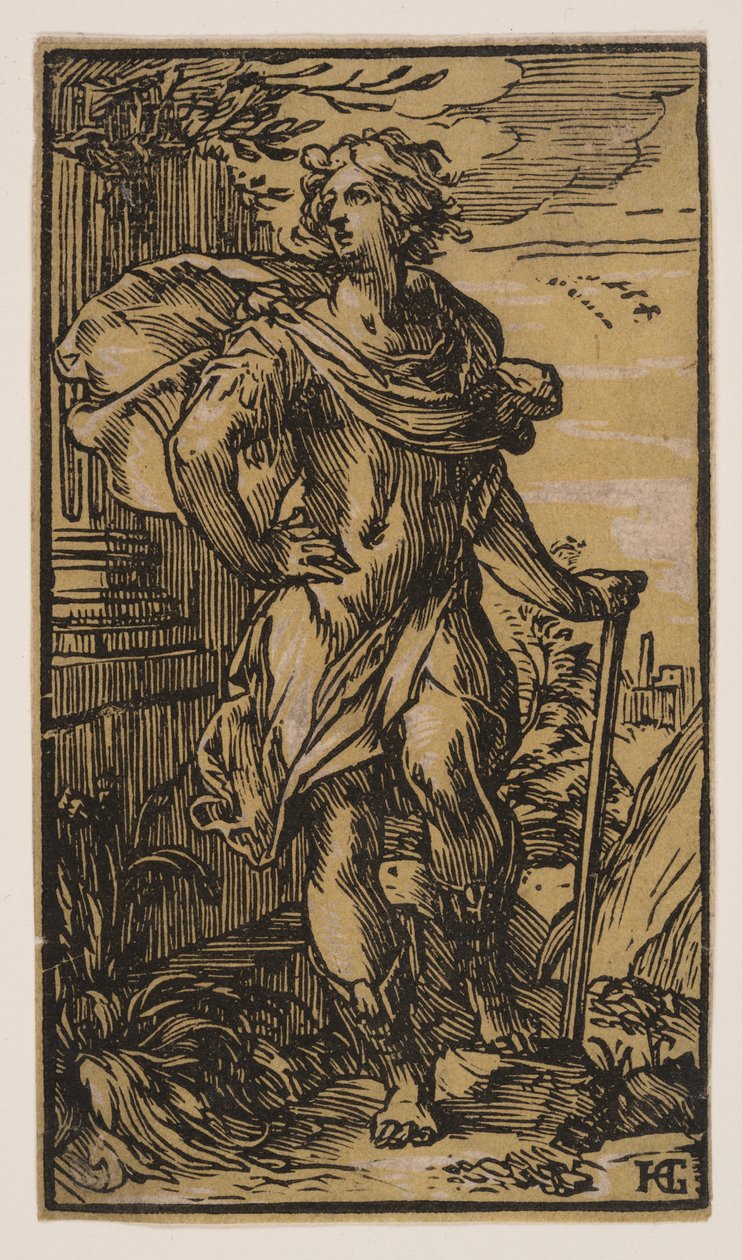 Stojící mladý muž s holí od Hendrick Goltzius