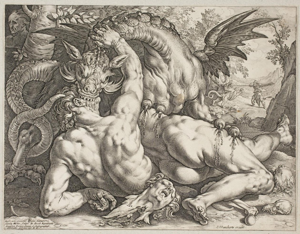 Drak požírající Cadmusovy společníky od Hendrick Goltzius