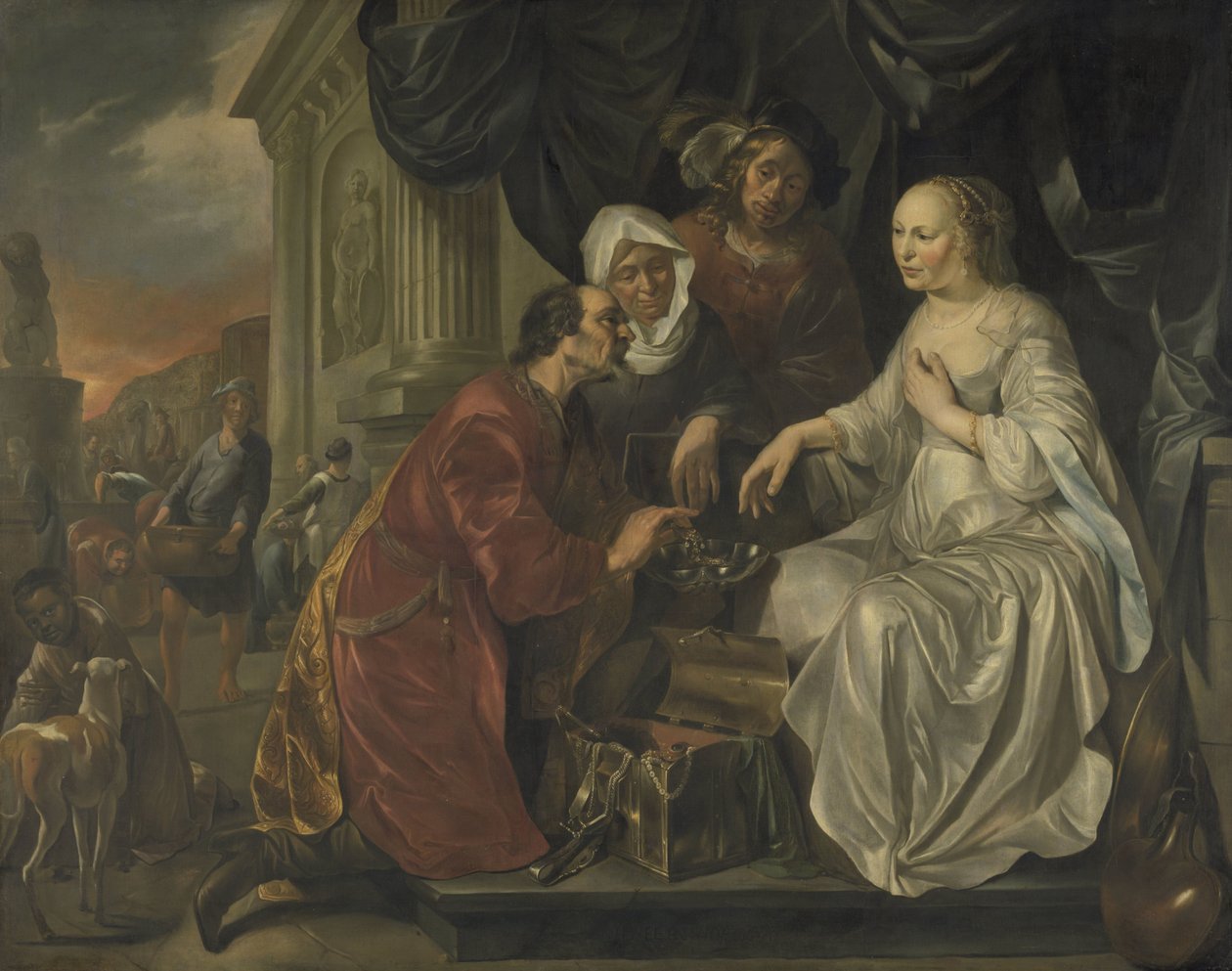 Rebecca přijímá dárky od Abrahamova služebníka od Hendrick Heerschop