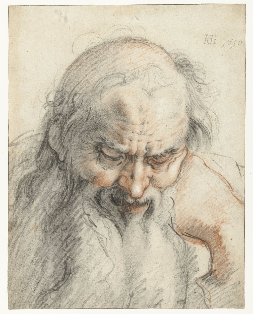 Busta starého muže, 1610 (křída na papíře) od Hendrik Goltzius