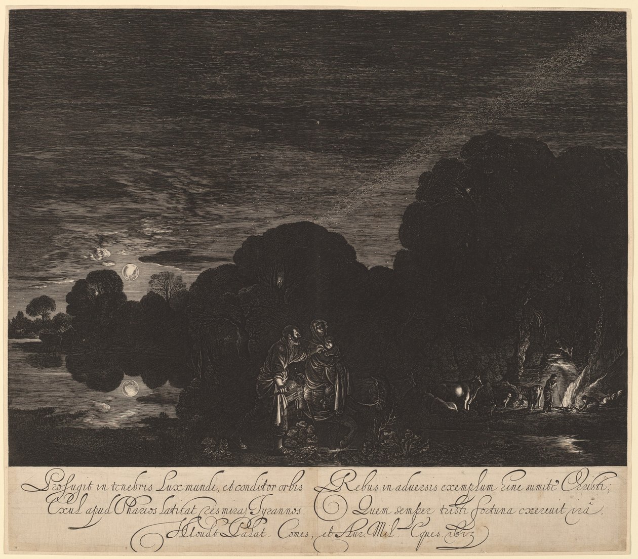 Útěk do Egypta od Hendrik Goudt after Adam Elsheimer