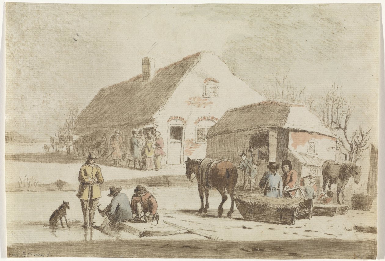 Bruslaři a saně na farmě od Hendrik Spilman