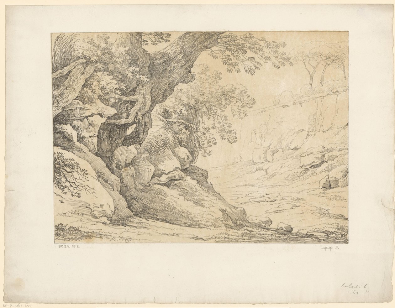 Zarostlé skály Tentamina Lithographica (název série) Italské krajiny (název série) od Hendrik Voogd
