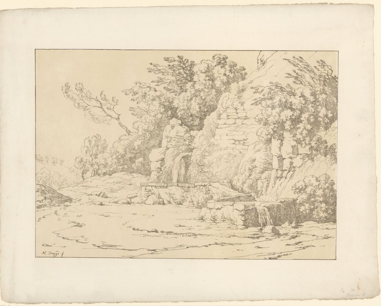 Skály s pánvemi Tentamina Lithographica (název série) Italské krajiny (název série) od Hendrik Voogd