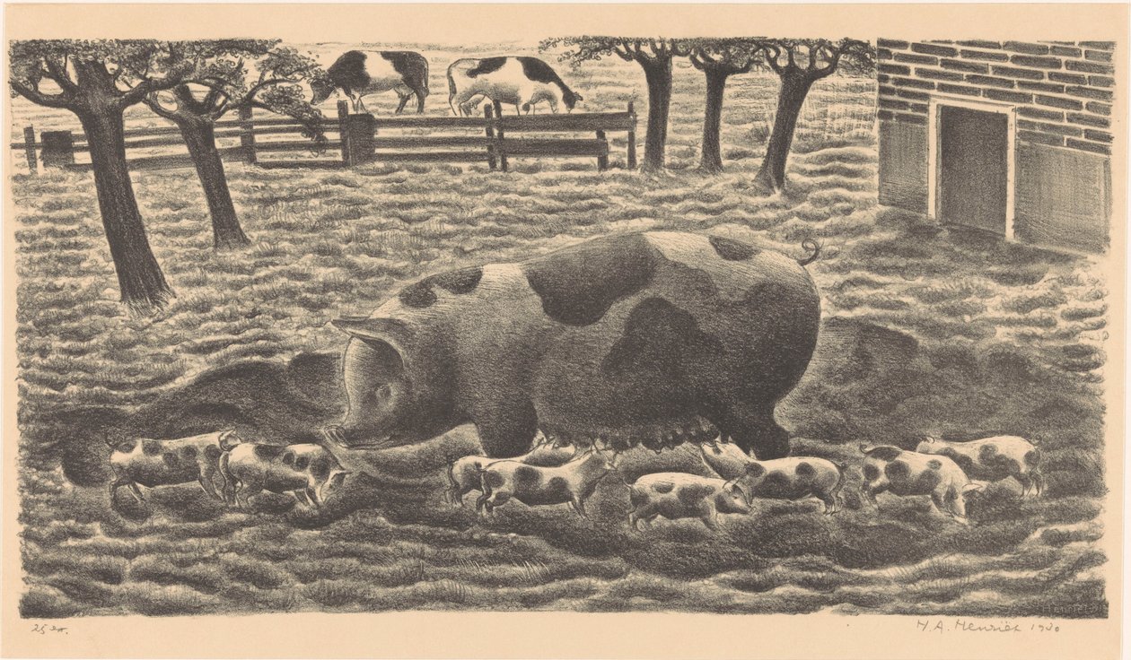 Zasít s osmi selaty od Henk Henriët (signed by artist)