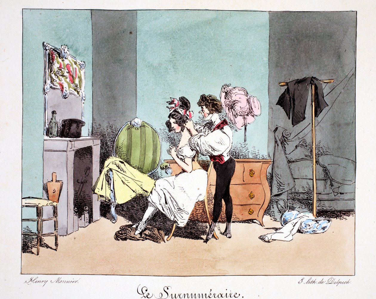 Le Surnumeraire, kolem 1828 (ručně kolorované lito) od Henri Bonaventure Monnier