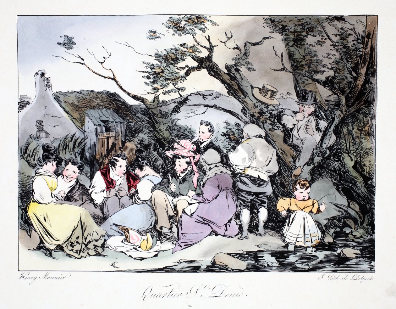 Quartier St. Denis, ilustrace z knihy Henriho Monniera "Six Quartiers de Paris", litografie F. S. Delpech, vyd. Paříž, asi 1828 (ručně kolorovaná litografie). od Henri Bonaventure Monnier