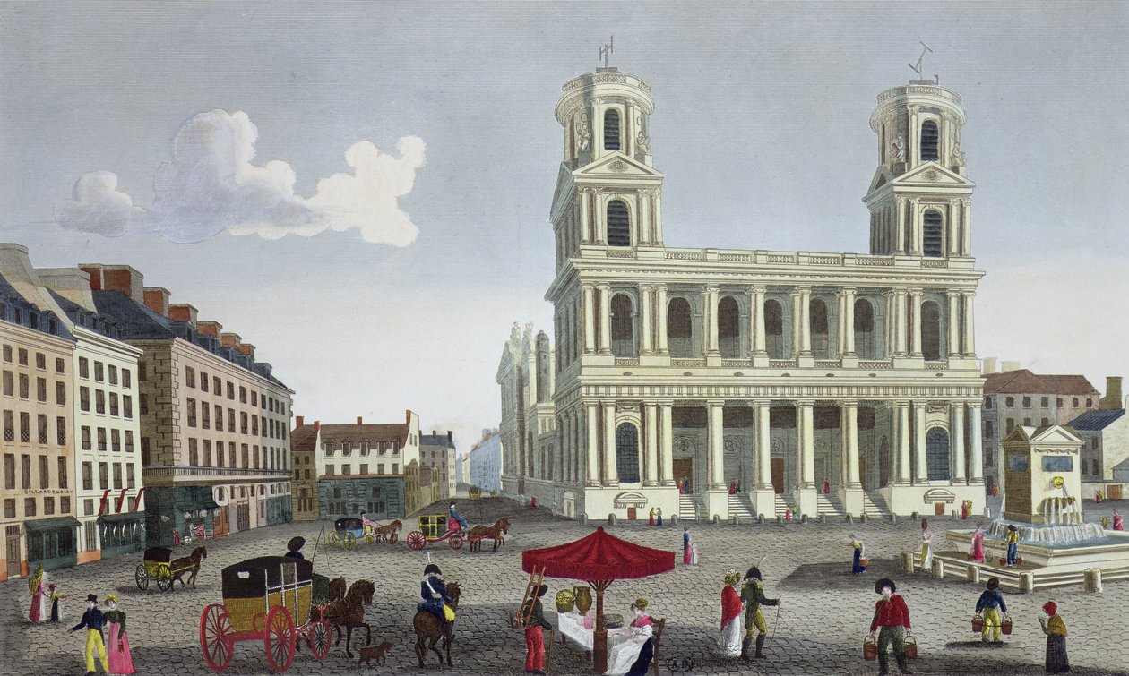 The Place Saint Sulpice, c.1815-20 (barevná rytina) od Henri Courvoisier Voisin