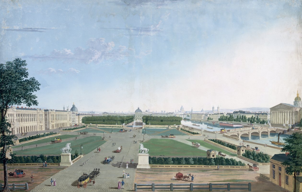 Pohled na Place Louis XV a Jardin des Tuileries, 1815-30 od Henri Courvoisier Voisin