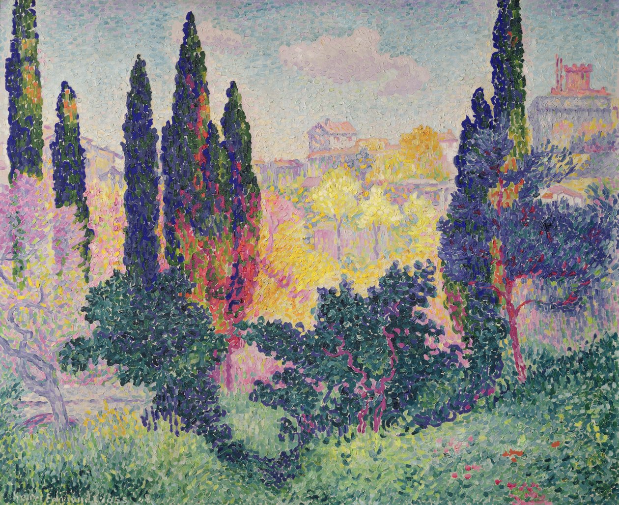 Cypřiše v Cagnes, 1908 od Henri Edmond Cross