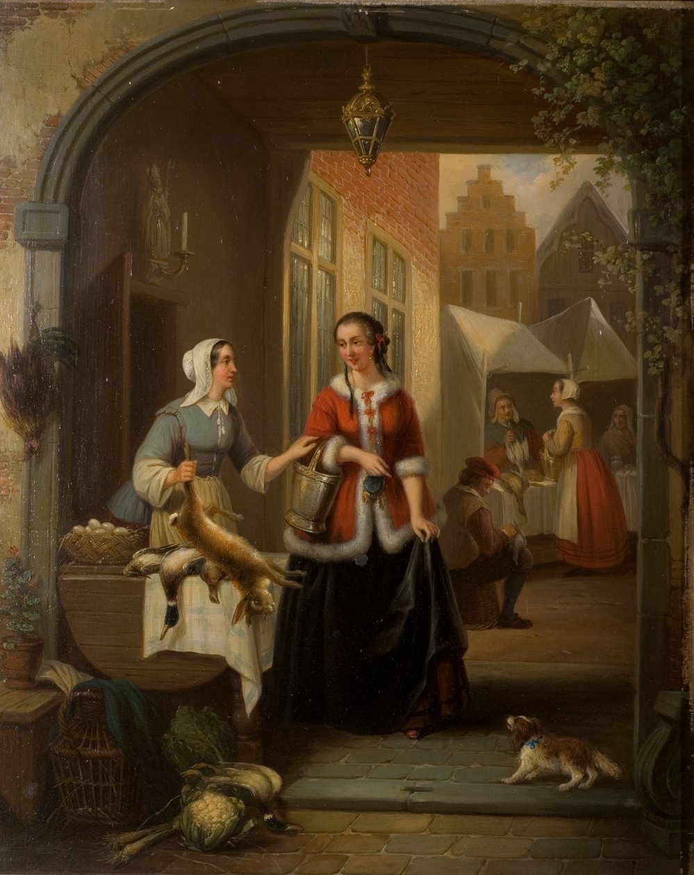 Scéna z holandského trhu od Henri Joseph Gommarus Carpentero