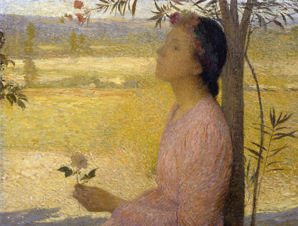 Mladá žena s růží od Henri Martin
